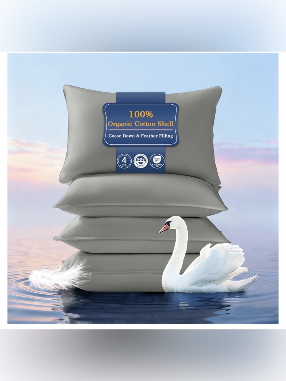 Goose Down Pillows Standard Size Set of 4, Hotel Quality